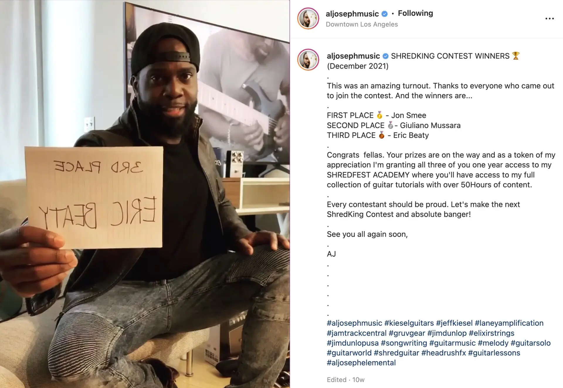 Al Joseph ShredKing Solo Contest Winners - Me as 3rd place