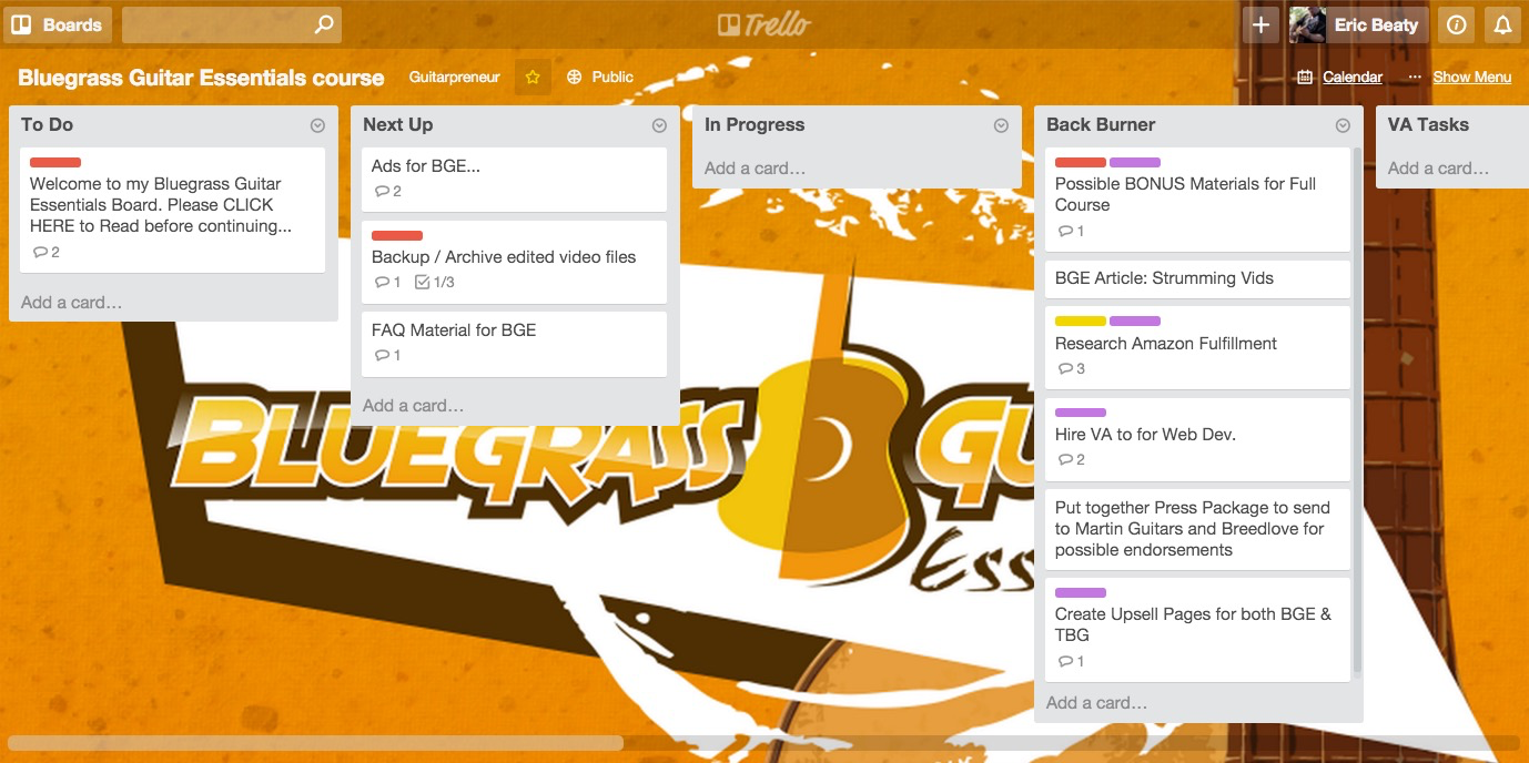 Bluegrass Guitar Essentials Trello Board