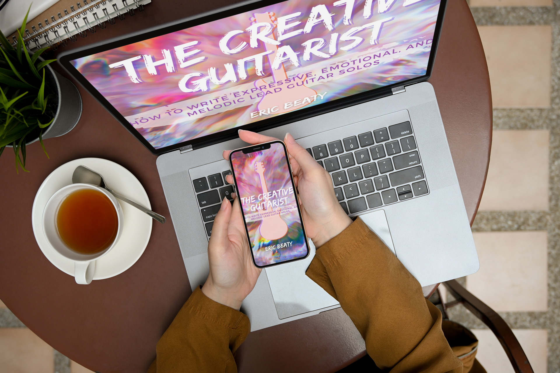 The Creative Guitarist Macbook laptop with iphone mockup placeit
