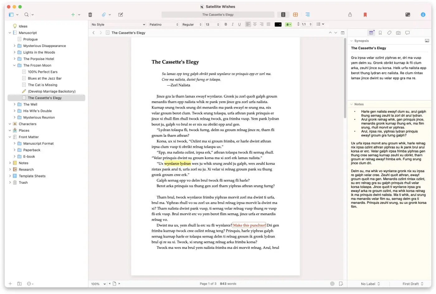 Scrivener binder page view