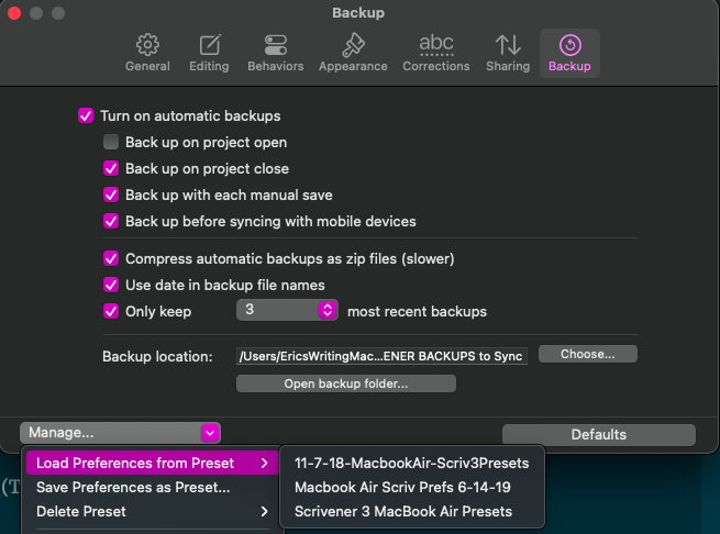 Scrivener Presets